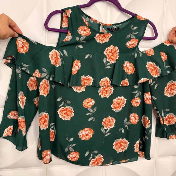 Hype Tops - Hype Green Floral Cold Shoulder Blouse